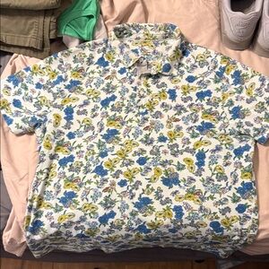 Nike Men's Floral Button Down Shirt - Blue, Yellow, Green